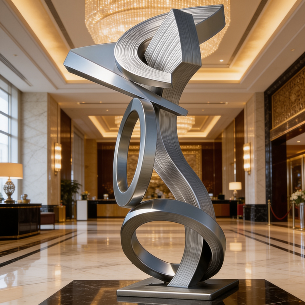 Modern abstract sculpture in a luxurious lobby setting