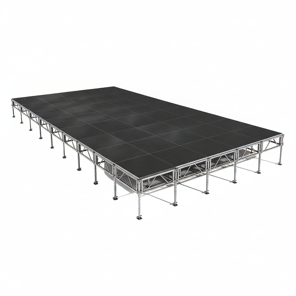 Outdoor Stage System 20' x 32' Adjustable Height 24"- 48" Industrial Finish - Model STAOD2032
