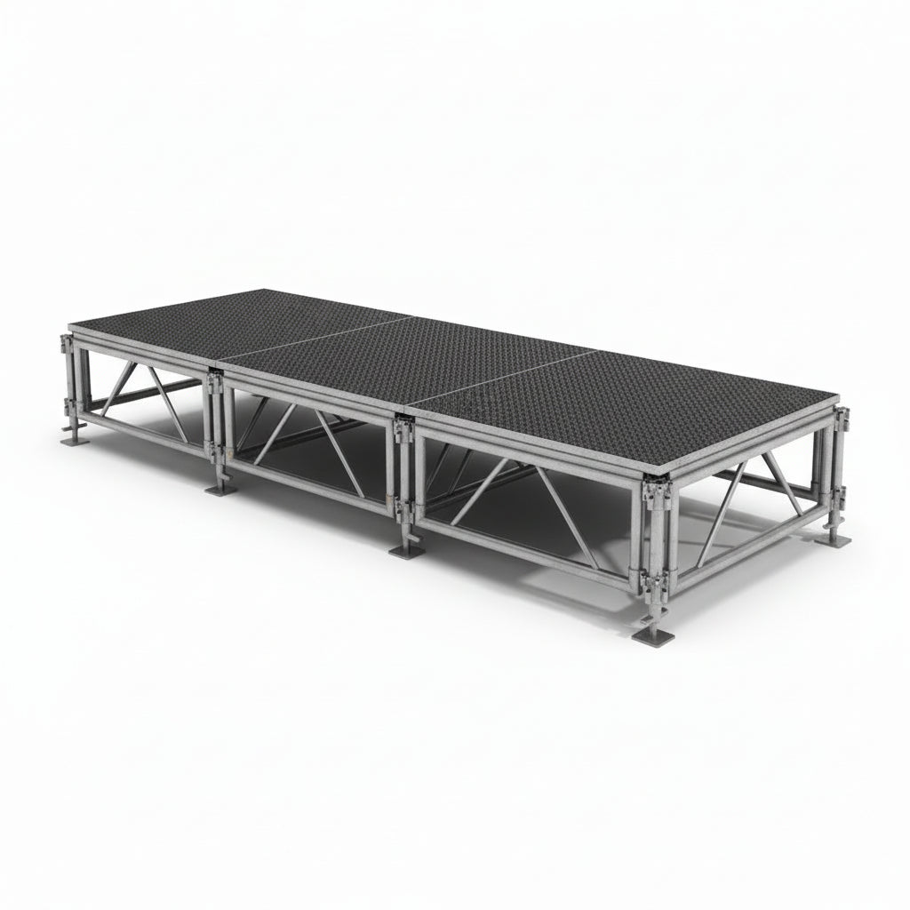 Outdoor Stage System 4' x 12' Adjustable Height 24"-48" Industrial Finish - Model STAOD412