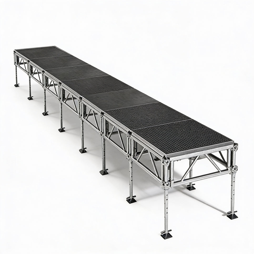 Outdoor Stage System 4' x 28' Adjustable Height 24"-48" Industrial Finish - Model STAOD428