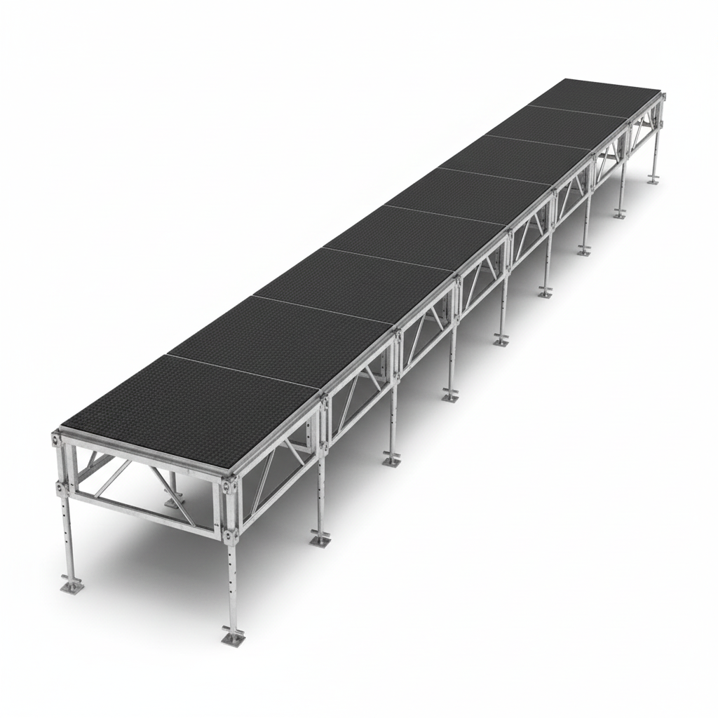 Outdoor Stage System 4' x 36' Adjustable Height 24"-48" Industrial Finish - Model STAOD436