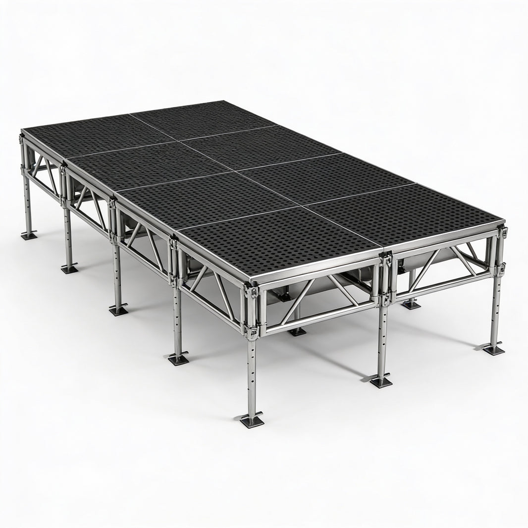 Outdoor Stage System 8' x 20' Adjustable Height 24"-48" Industrial Finish - Model STAOD820