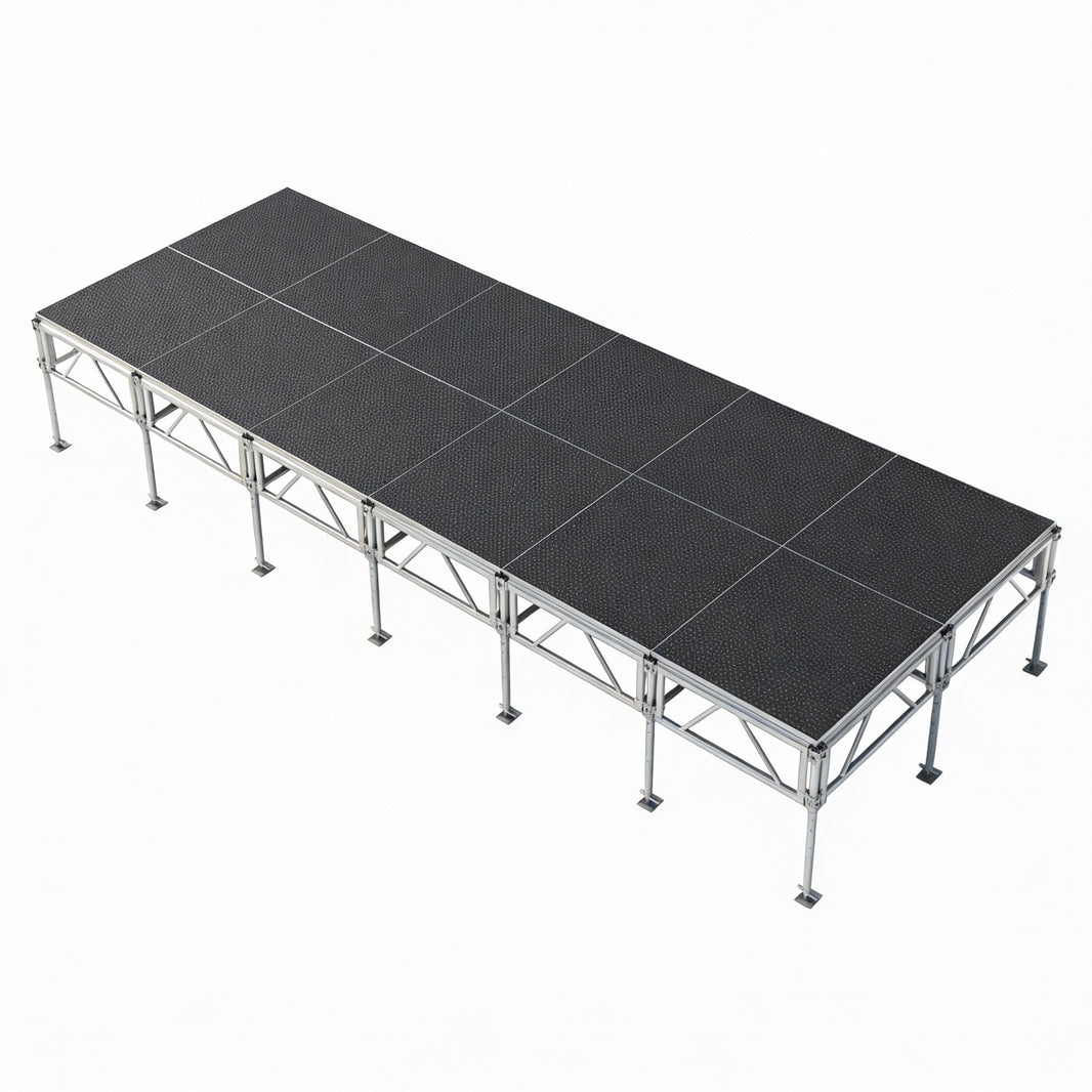 Outdoor Stage System 8' x 24' Adjustable Height 24"-48" Industrial Finish - Model STAOD824