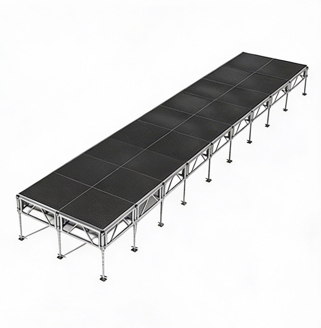 Outdoor Stage System 8' x 36' Adjustable Height 24"-48" Industrial Finish - Model STAOD836