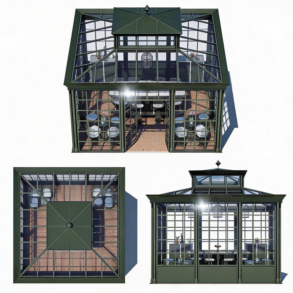 Clean architectural conservatory with dark metal framing