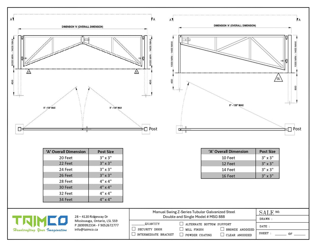 Manual Swing Z-Series Tubular Galvanized Steel Double and Single Barrier Gate | Made in Canada– Model # MSG 888