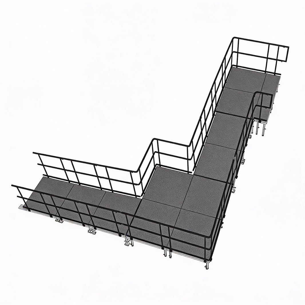 Universal 90-Degree Turn ADA Wheelchair Ramp with Landing 40" High Stage Model US90ADAWCR40
