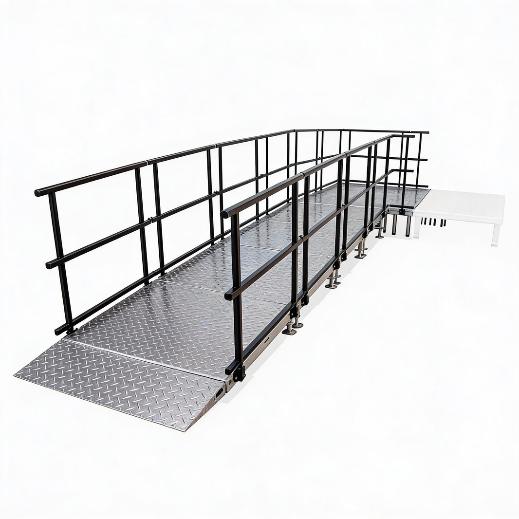 Universal Straight ADA Wheelchair Ramp for 16" Height Stages With Landing Model USADASLWCR16