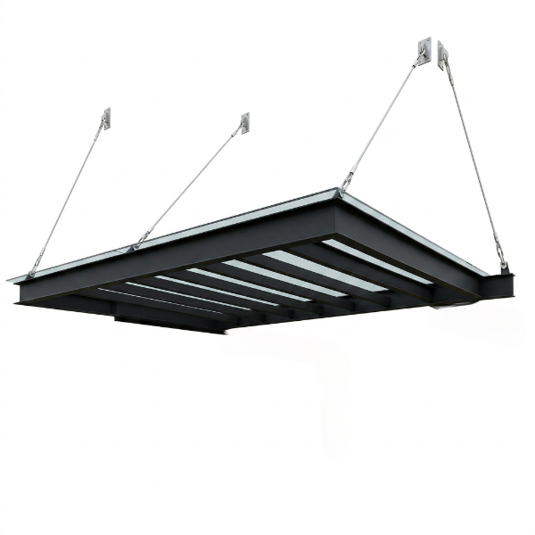 Hanging industrial light fixture on a white background
