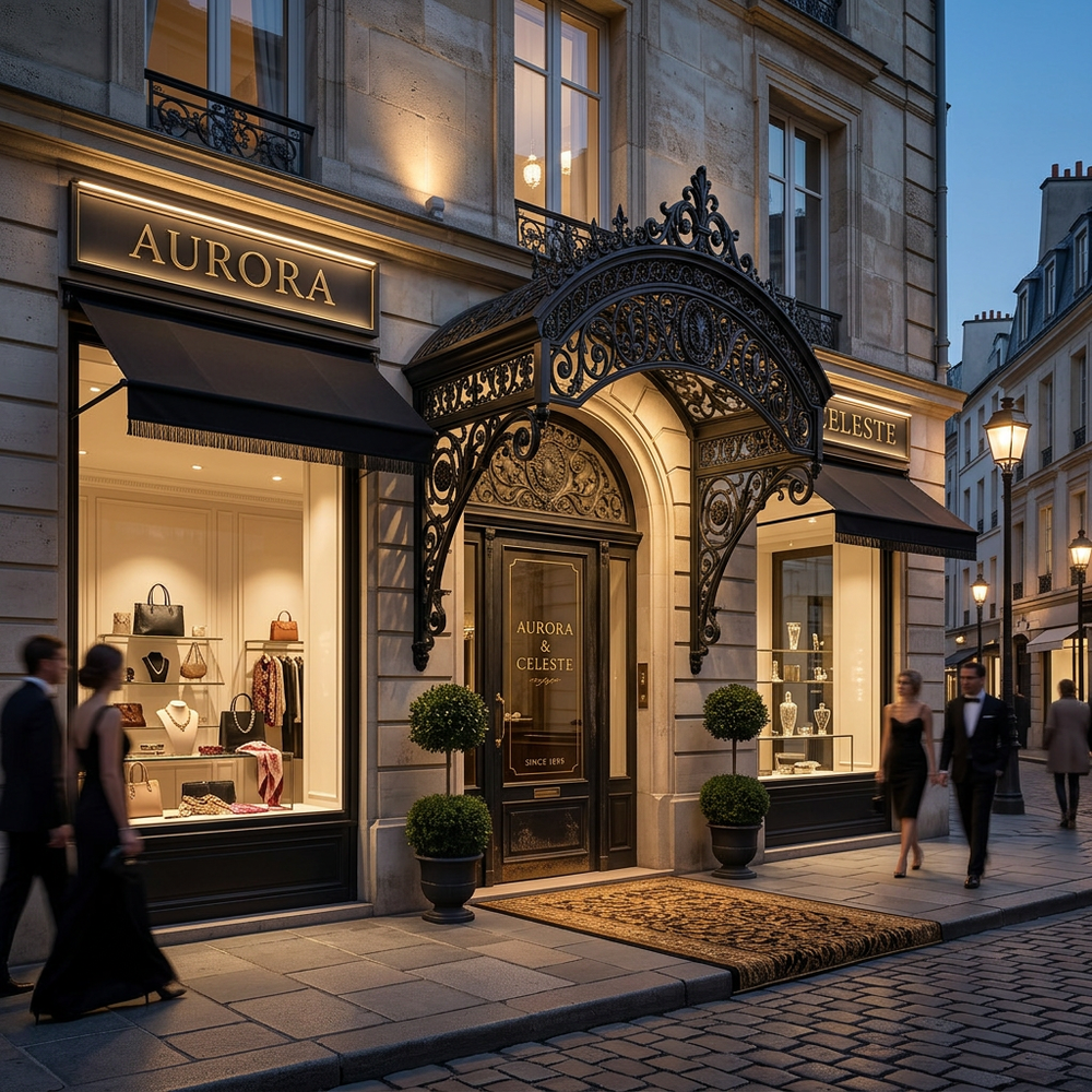Filigree iron entrance structure featuring dense scrollwork and curved roof design.