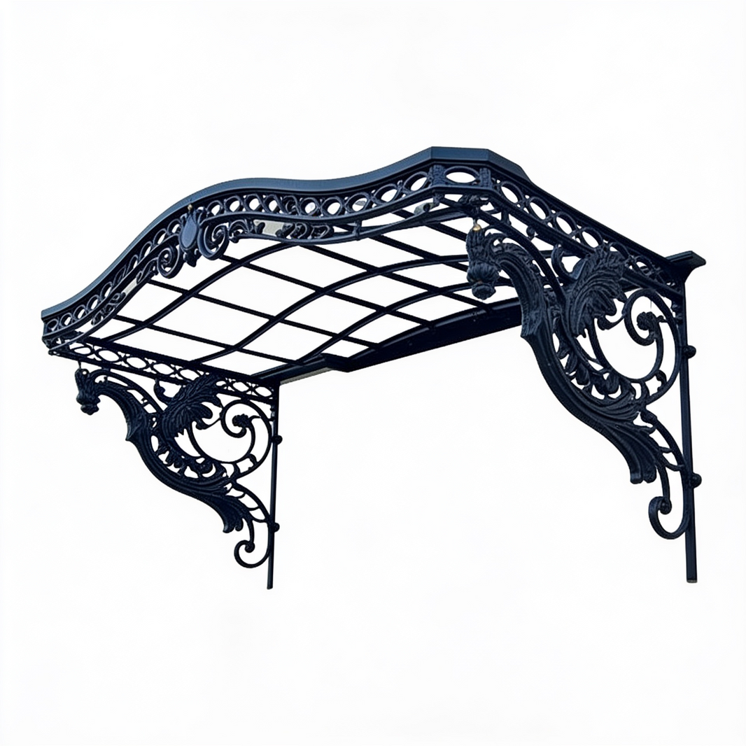 Arched Wrought Iron Lattice‑Roof Decorative Outdoor Canopy – Ornate Scrollwork Entrance Cover - Made in Canada - Model # WA910