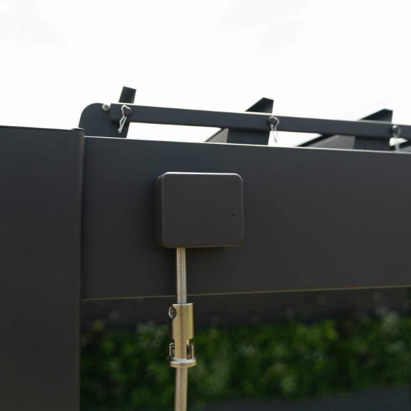 Outdoor pergola with adjustable roof and modern steel frame