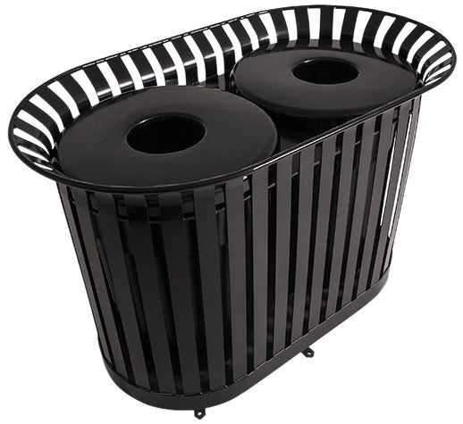 Metal Outdoor Slatted Steel Trash - Two Compartment Recycling - Model WR196