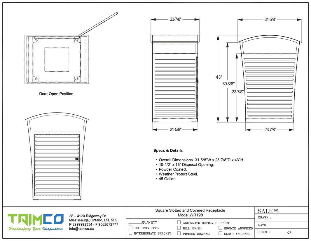 Square Slotted and Covered Receptacle Model WR198