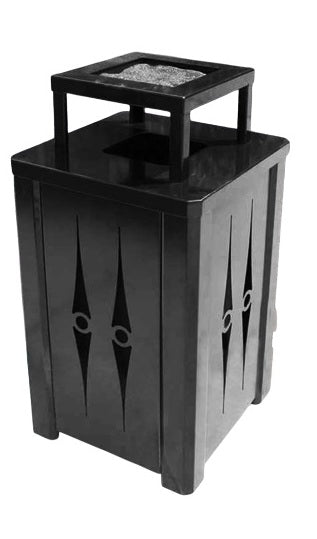 Decorative Outdoor Square 32 Gallon Trash Receptacle Model WR206