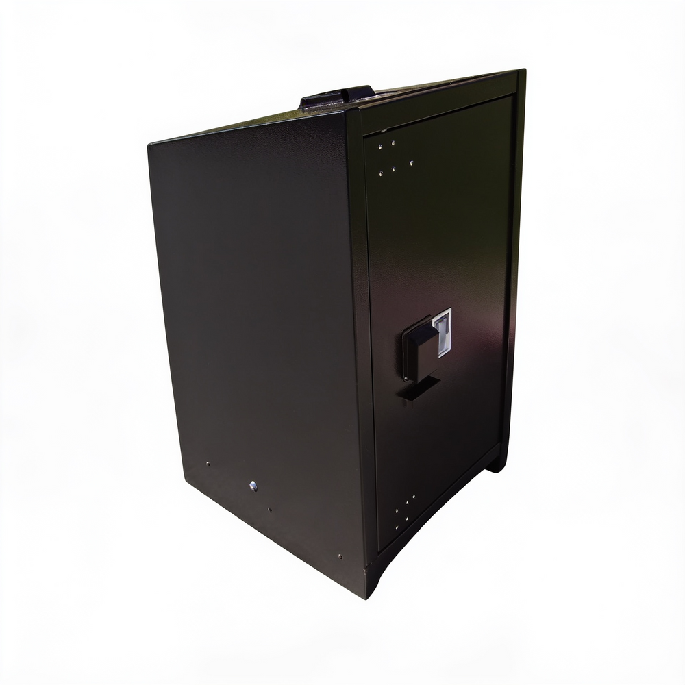 Black metal cabinet on a white background