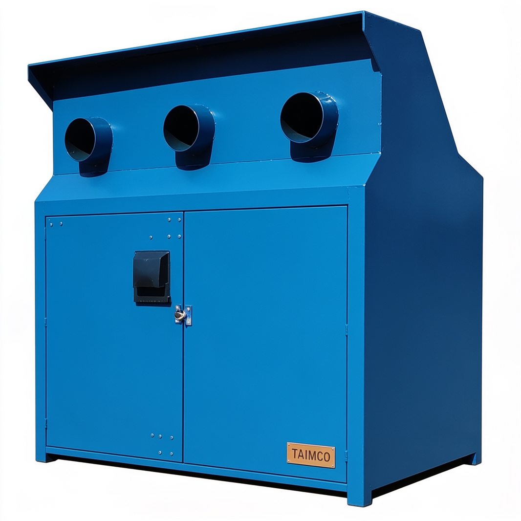 Heavy‑duty steel enclosure featuring triple round openings and front access doors