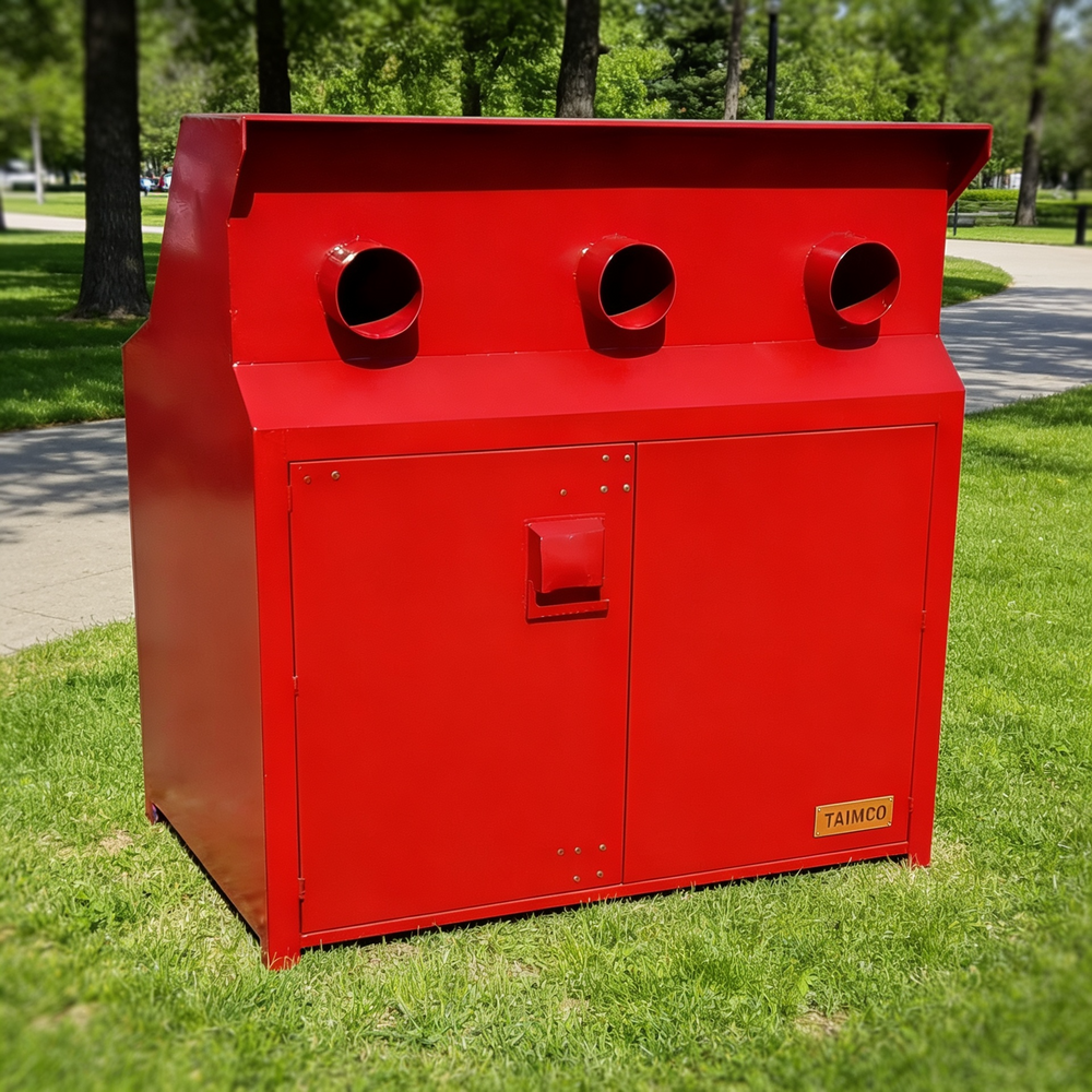 Commercial workshop cabinet featuring triple round connectors and reinforced metal doors