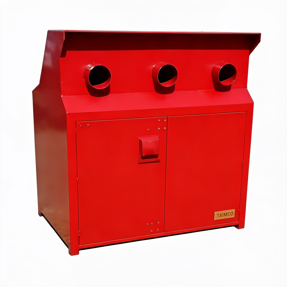 Durable yellow steel enclosure designed with upper ventilation ports and lower storage doors