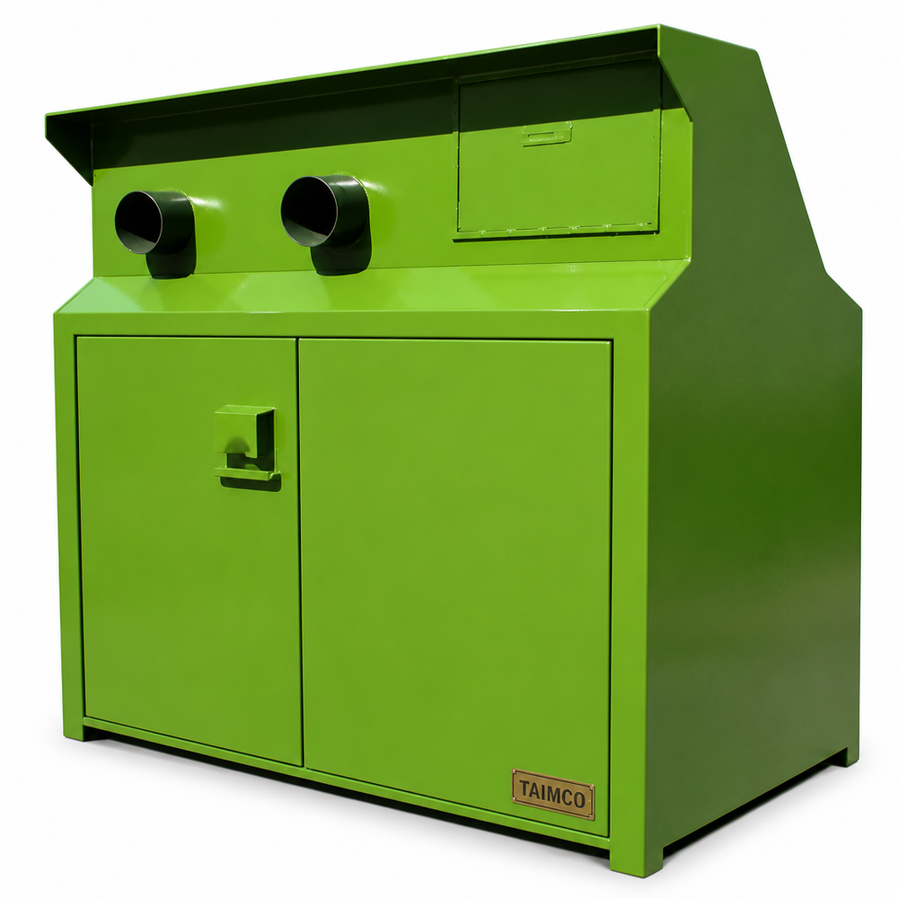 Durable blue steel cabinet designed with ventilation ports and reinforced front doors