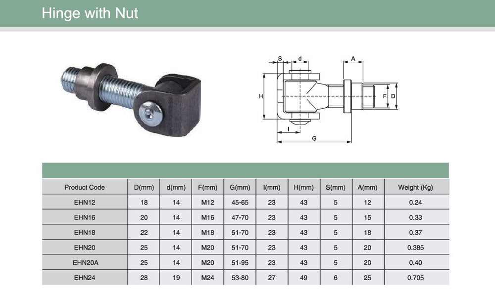 Adjustable Swing Gate Hinge With Nut | Model # EHN ( Pack of 100 )-Taimco