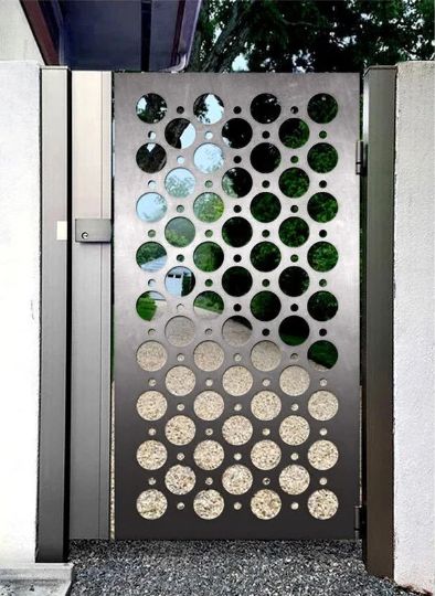 Beautiful 3D Laser Cut Artistic Circular Design Metal Garden Gate | Modern Fabrication Metal Pool Gate Metal | Made in Canada – Model # 758-Taimco