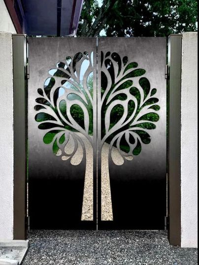Beautiful 3D Laser Cut Artistic Tree Design Metal Garden Gate| Modern Fabrication Metal Back Yard Gate | Made in Canada – Model # 770-Taimco