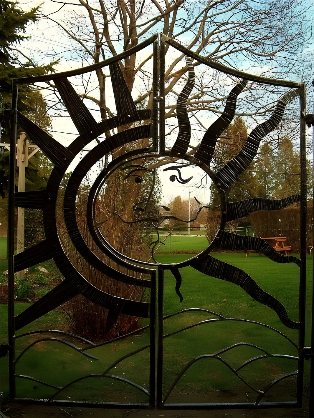 Beautiful Artistic Sun Design Metal Garden Gate | Custom Fabrication Metal Pool Gate | Made in Canada – Model # 234-Taimco