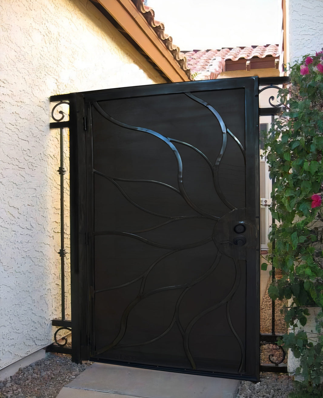 Beautiful Block Metal Sunflower Design Garden Gate | Custom Fabrication Metal Pool Gate | Made in Canada – Model # 319-Taimco