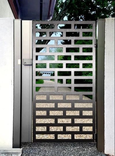 Beautiful Laser Cut Artistic Bricks Design Metal Back Yard Gate| Modern Fabrication Metal Pool Gate | Made in Canada – Model # 783-Taimco