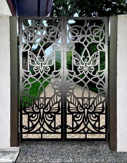 Beautiful Laser Cut Artistic Butterfly Design Wrought Iron Gate | Modern Fabrication Metal Garden Gate | Made in Canada – Model # 822-Taimco