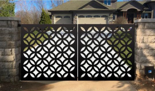 Beautiful Laser Cut Artistic Leaf Design Metal Garden Gate | Modern Fabrication Metal Pool Gate| Made in Canada – Model # 765-Taimco