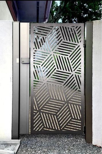 Beautiful Laser Cut Artistic Linear Design Wrought Iron Gate| Custom Fabrication Metal Yard Gate | Made in Canada – Model # 812-Taimco