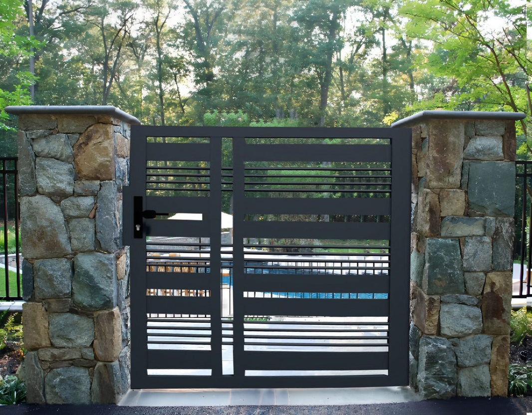 Beautiful Minimal Stripe Design Metal Yard Side Gate | Custom Fabrication Metal Back Yard Gate | Made in Canada – Model # 308-Taimco