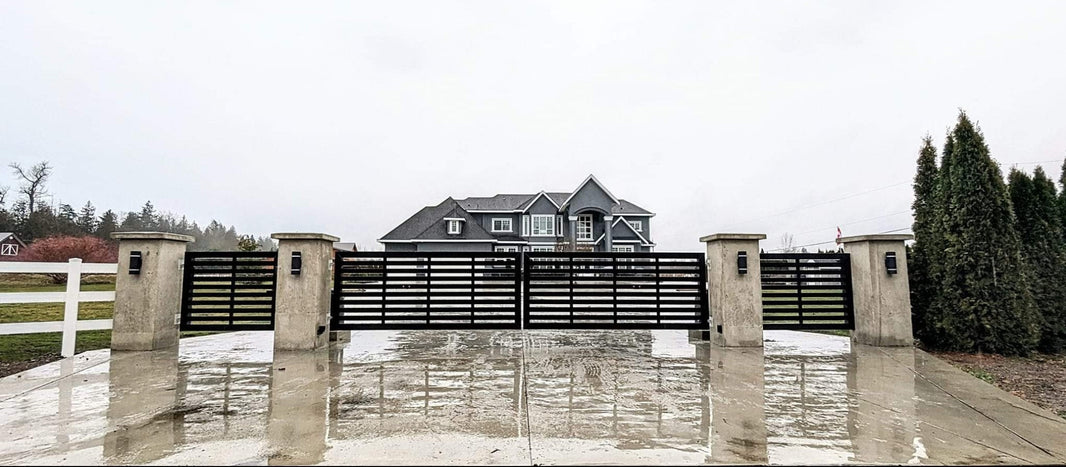 Beautiful Rectangular Design Metal Driveway Gate | Dual Swing Heavy Duty Entrance Gate | Made in Canada – Model # 886-Taimco