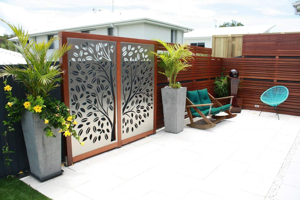 Beautiful Unique Laser Cut Tree Design Metal Privacy Screen | Modular Metal Art Accent Privacy Partition | Made in Canada – Model # PP600-Taimco