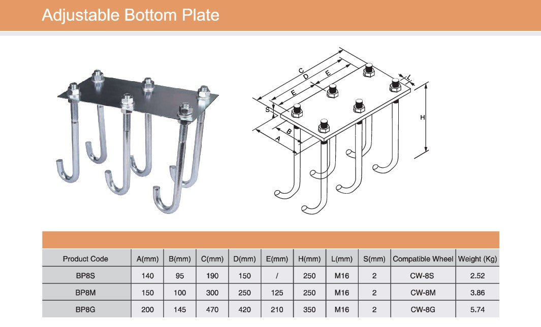 Cantilever Adjustable Bottom Plate | Model # BP5 ( Pack of 10 )-Taimco