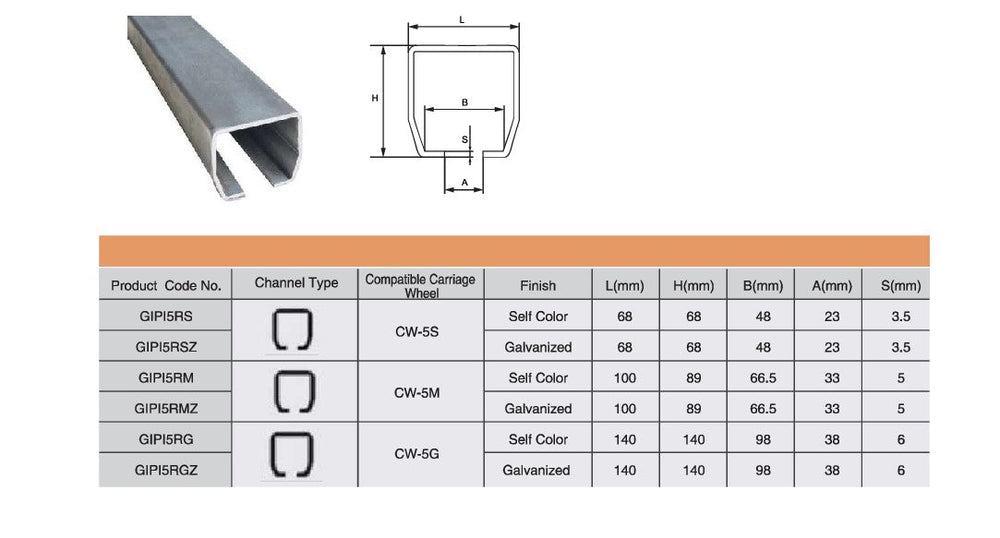 Cantilever Galvanized Track - Channel | Model # GIPI5-Taimco