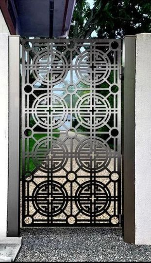 Classic Laser Cut Artistic Circular Design Wrought Iron Pool Gate | Modern Fabrication Metal Yard Gate | Made in Canada – Model # 825-Taimco