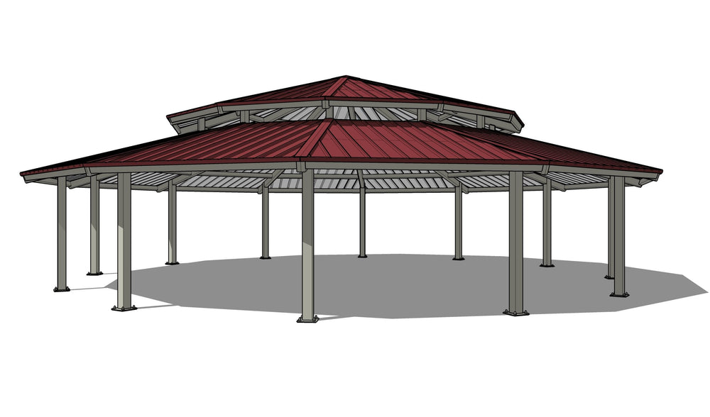 Dodecagon Two Tiers Steel Structure Park Gazebo | Model # GAZD2T-Taimco
