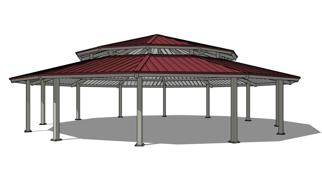 Dodecagon Two Tiers Steel Structure Park Gazebo | Model # GAZD2T-Taimco