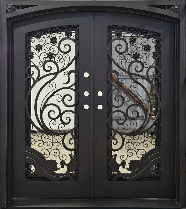 Floral Design Wrought Iron Door | Square Top With kickplate | Model # IWD 982-Taimco