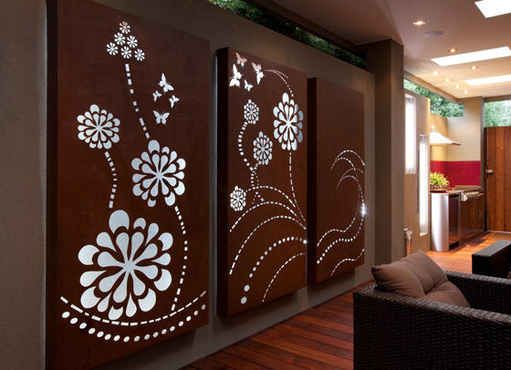 Flower Wave Triptych Laser Cut Panels | interior Decor Panels | Metal Art Accent - Model # WD919-Taimco