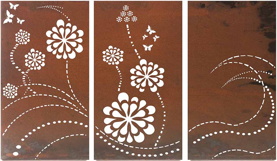 Flower Wave Triptych Laser Cut Panels | interior Decor Panels | Metal Art Accent - Model # WD919-Taimco