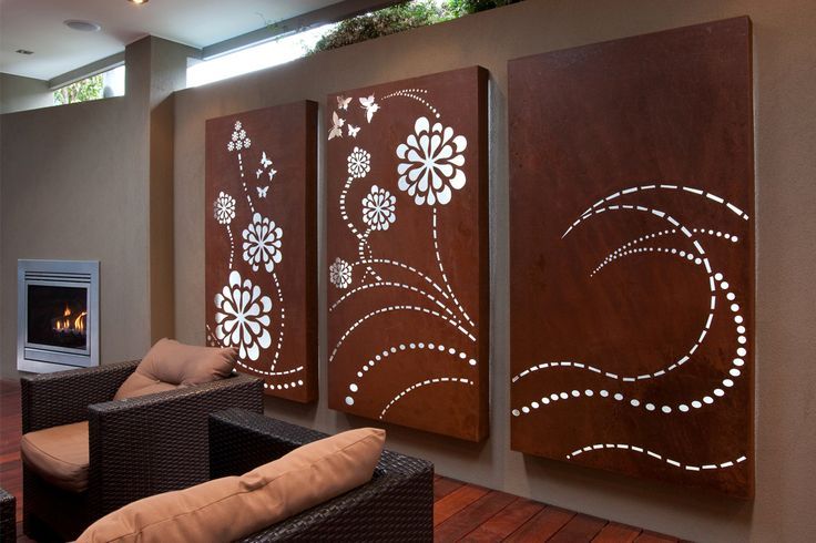 Flower Wave Triptych Laser Cut Panels | interior Decor Panels | Metal Art Accent - Model # WD919-Taimco