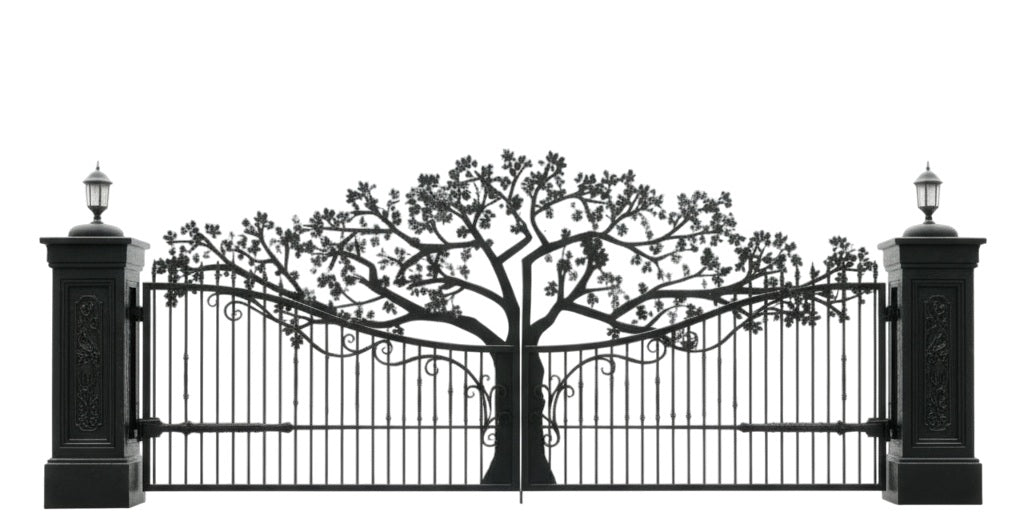 Arborcrest Legacy – Tree Silhouette Wrought Iron Driveway Gate Model # DWG053