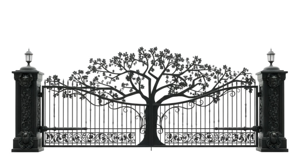 Canopy Sovereign – Tree & Scrollwork Wrought Iron Driveway Gate Model # DWG0533