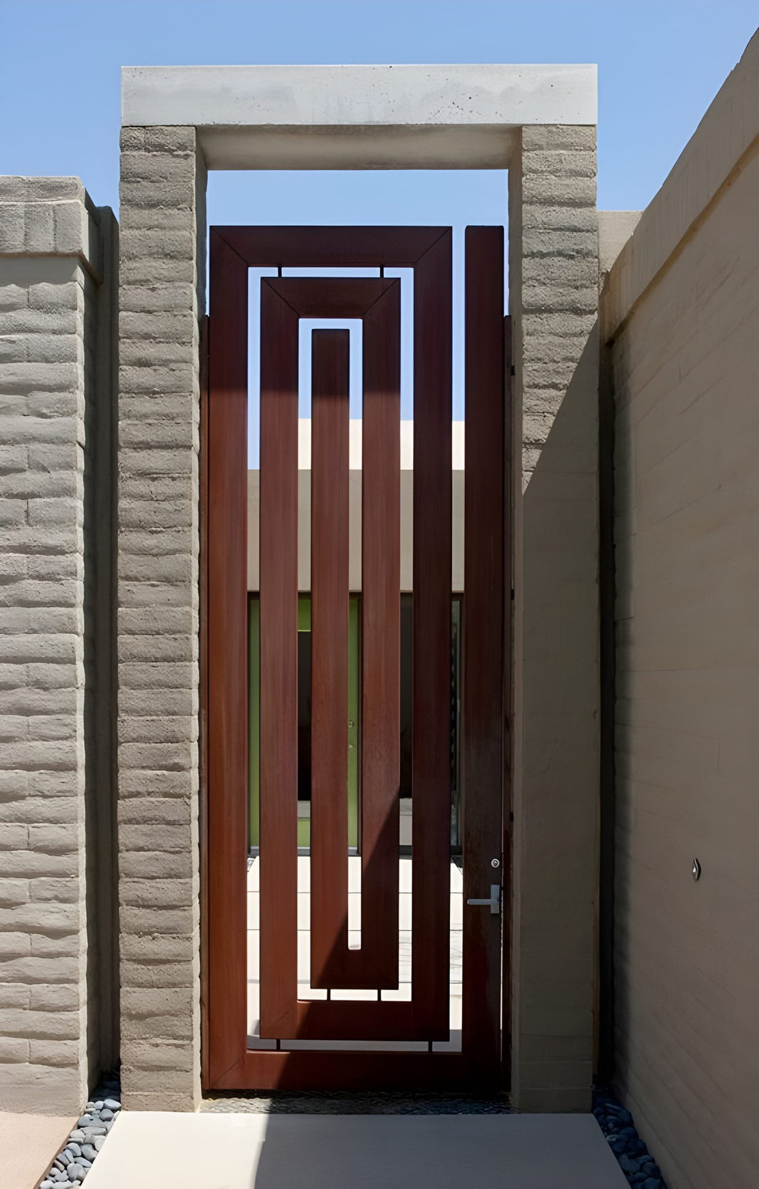 Gorgeous Artistic Rusty Finish Rectangular Panel Metal Gate | Custom Fabrication Metal Yard Gate | Made in Canada – Model # 242-Taimco