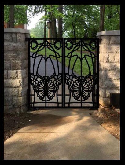 Gorgeous Laser Cut Artistic Moth & Mushroom Design Metal Garden gate | 3D Modern Fabrication Metal Back Yard Gate| Made in Canada – Model # 777-Taimco