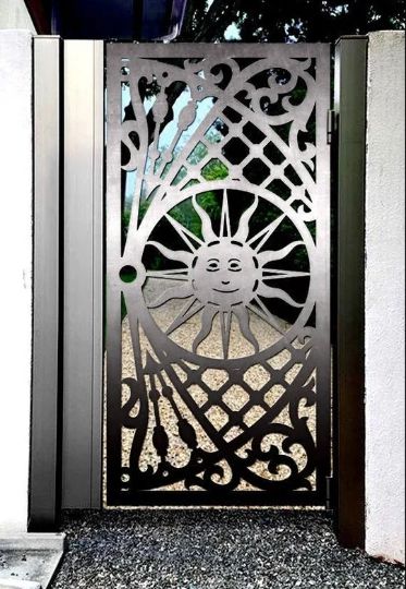 Gorgeous Laser Cut Artistic Sun Design Metal Garden Gate | Modern Fabrication Metal Back Yard Gate | Made in Canada – Model # 791-Taimco
